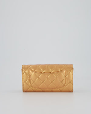 Chanel Iridescent Metallic Peach Long Flap Wallet In Lambskin Leather with Gold Hardware