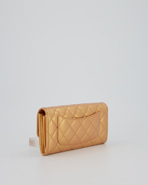 Chanel Iridescent Metallic Peach Long Flap Wallet In Lambskin Leather with Gold Hardware
