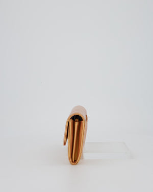 Chanel Iridescent Metallic Peach Long Flap Wallet In Lambskin Leather with Gold Hardware