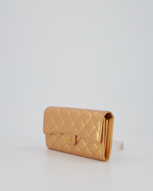 Chanel Iridescent Metallic Peach Long Flap Wallet In Lambskin Leather with Gold Hardware