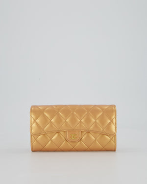 Chanel Iridescent Metallic Peach Long Flap Wallet In Lambskin Leather with Gold Hardware
