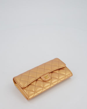 Chanel Iridescent Metallic Peach Long Flap Wallet In Lambskin Leather with Gold Hardware