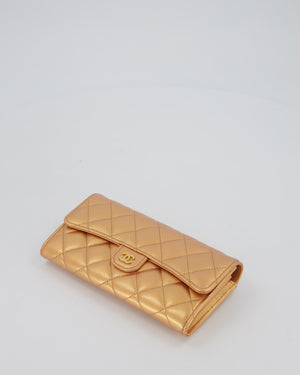 Chanel Iridescent Metallic Peach Long Flap Wallet In Lambskin Leather with Gold Hardware