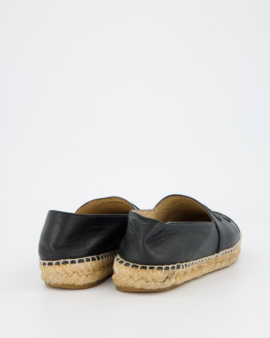 *FIRE PRICE* Chanel Black Leather Espadrilles CC Logo Size EU 37