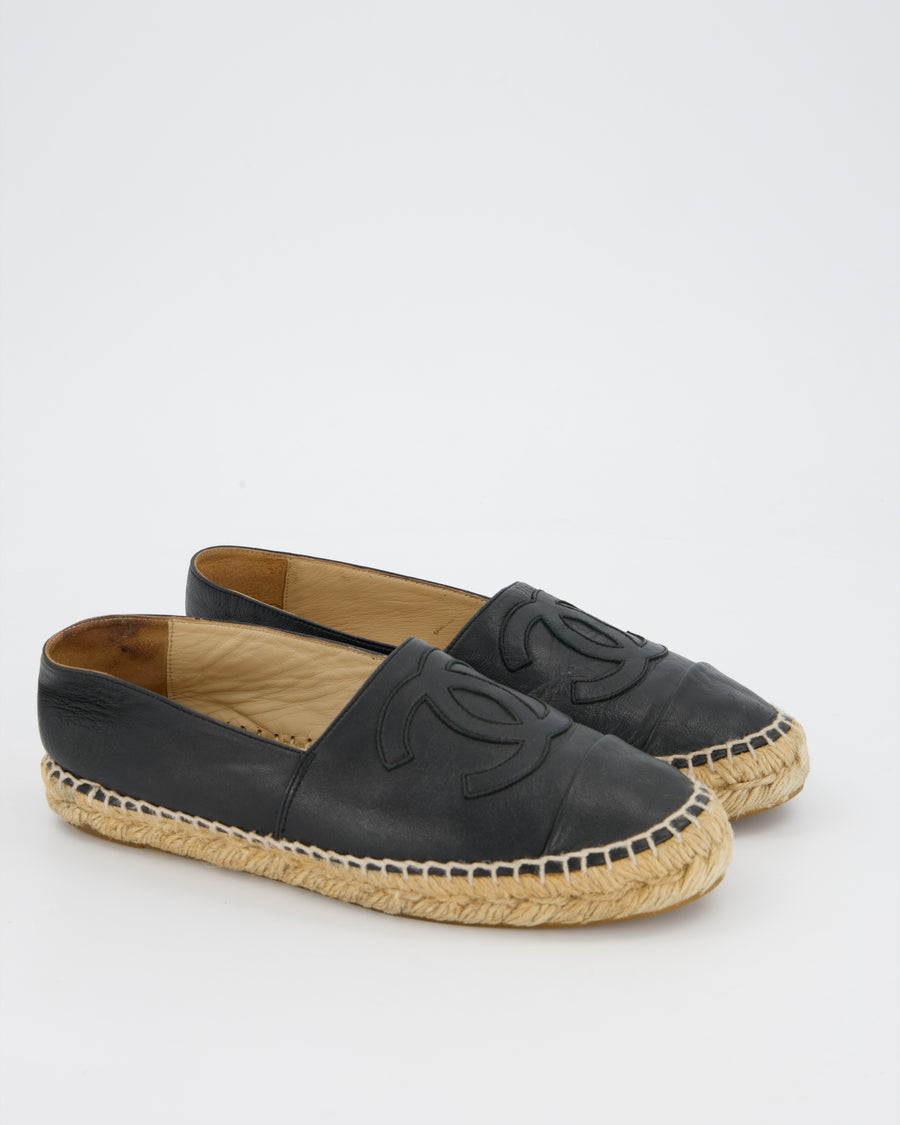 *FIRE PRICE* Chanel Black Leather Espadrilles CC Logo Size EU 37