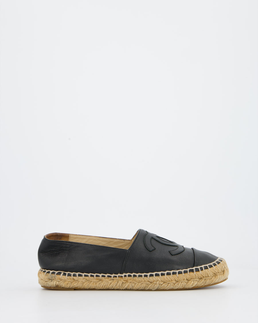 *FIRE PRICE* Chanel Black Leather Espadrilles CC Logo Size EU 37