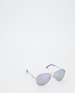 Chanel Silver and Purple Pilot CH4189TQ Sunglasses with CC Logo Detail