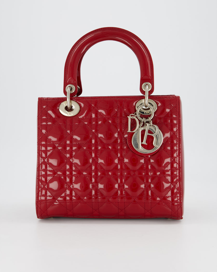 Christian Dior Burgundy Medium Lady Dior Bag in Patent Leather with Silver Hardware