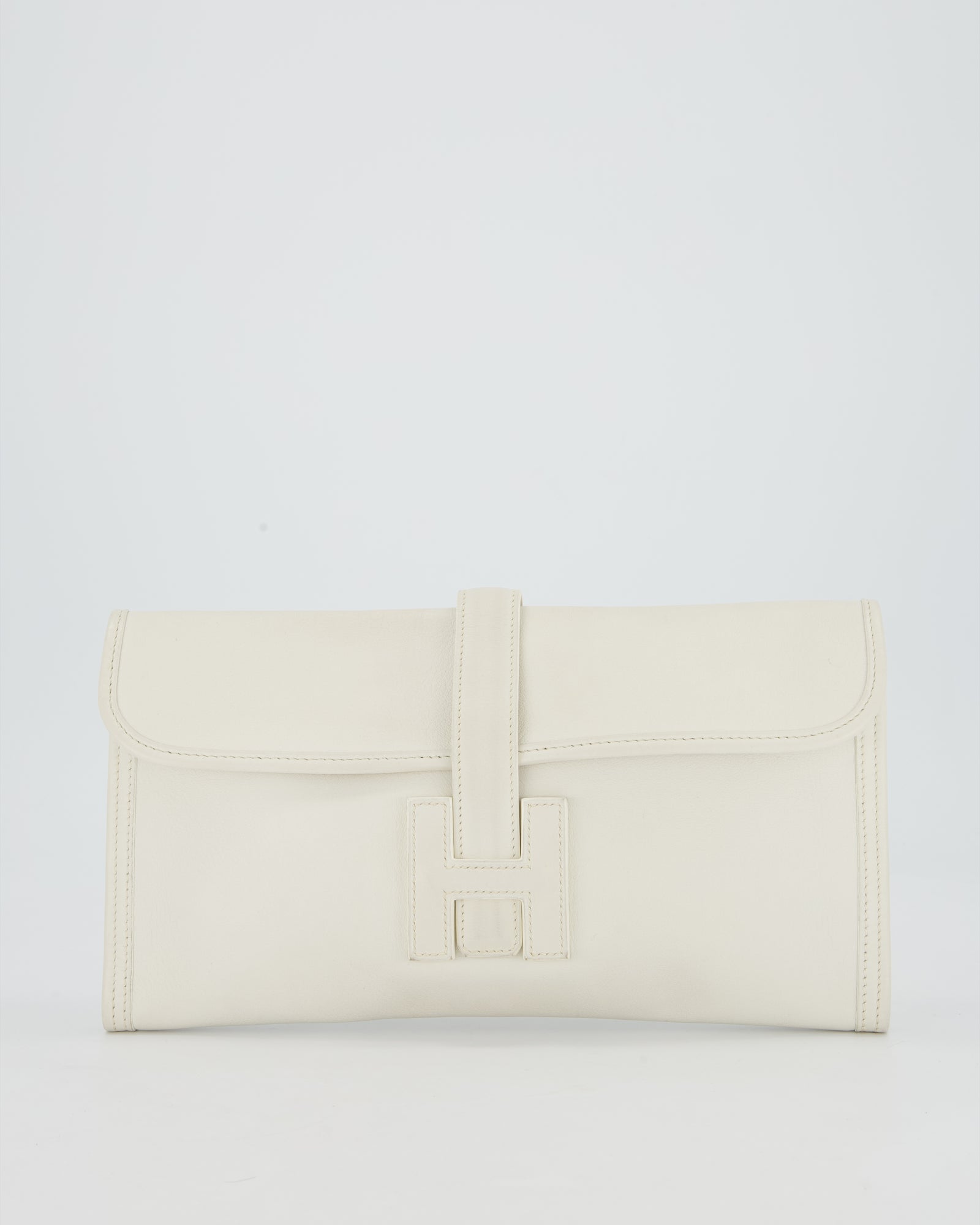 Hermès Jige Elan 29cm Clutch Bag in Blanc Evergrain Leather – Sellier