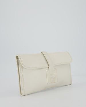 Hermès Jige Elan 29cm Clutch Bag in Blanc Evergrain Leather