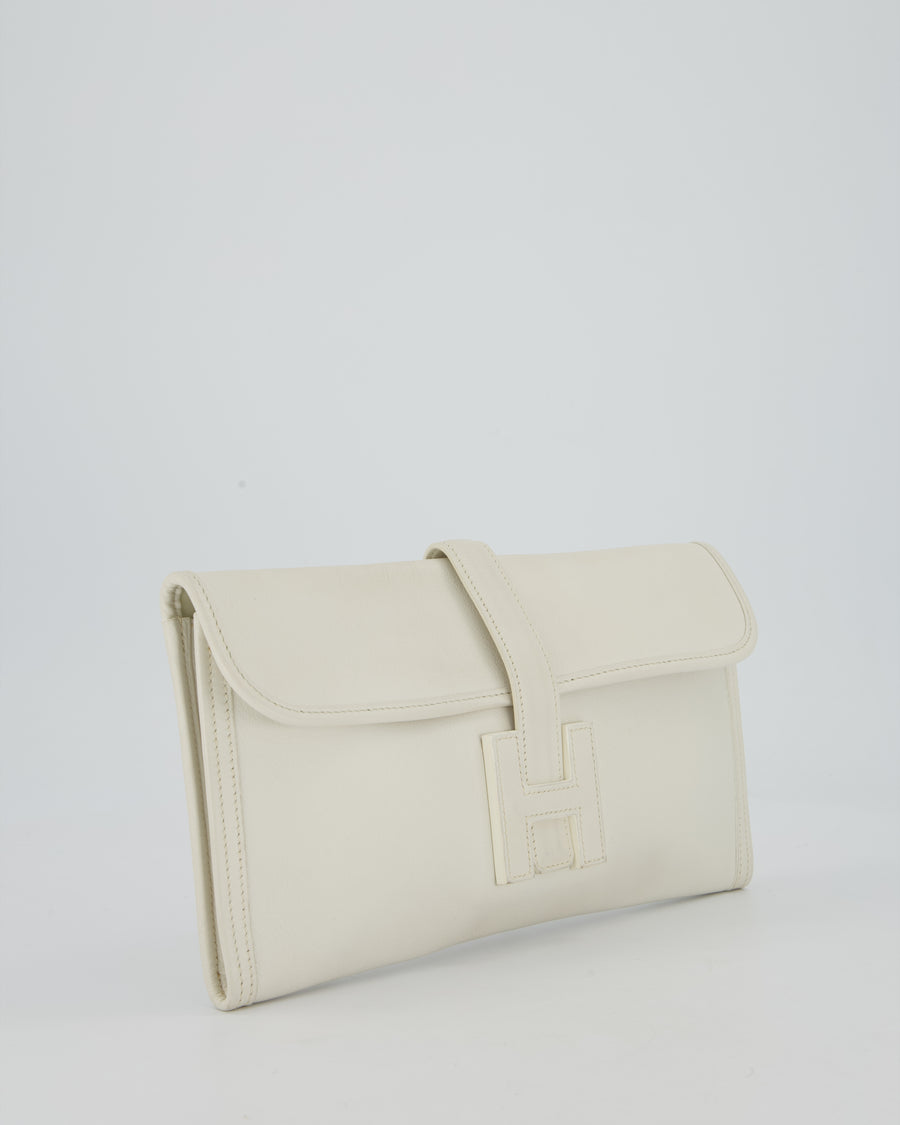 Hermès Jige Elan 29cm Clutch Bag in Blanc Evergrain Leather