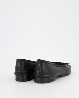 Chanel Black Leather Ballerina Flats with Patent CC Toecap Size EU 40