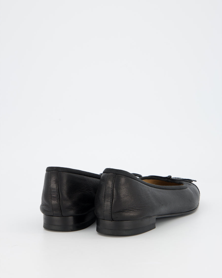Chanel Black Leather Ballerina Flats with Patent CC Toecap Size EU 40