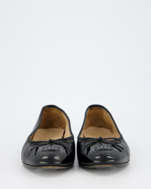Chanel Black Leather Ballerina Flats with Patent CC Toecap Size EU 40