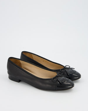 Chanel Black Leather Ballerina Flats with Patent CC Toecap Size EU 40