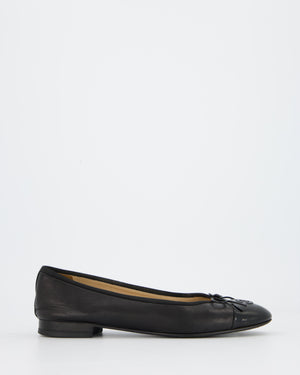 Chanel Black Leather Ballerina Flats with Patent CC Toecap Size EU 40