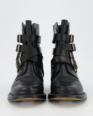 Saint Laurent Black Leather Combat Boots with Stud and Buckle Details Size EU 38