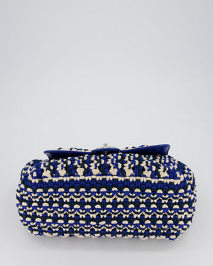 Chanel Navy, Blue and Cream Crochet Flap Bag with Silver Hardware