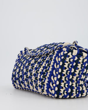 Chanel Navy, Blue and Cream Crochet Flap Bag with Silver Hardware
