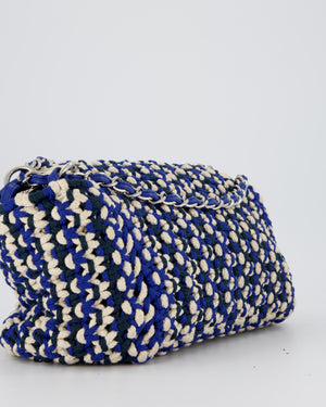 Chanel Navy, Blue and Cream Crochet Flap Bag with Silver Hardware