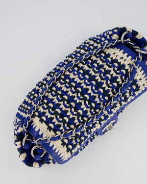 Chanel Navy, Blue and Cream Crochet Flap Bag with Silver Hardware