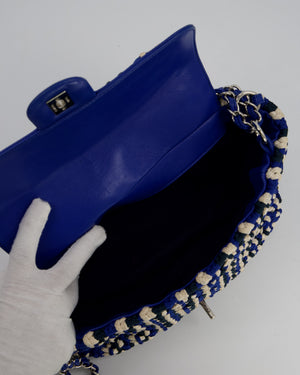 Chanel Navy, Blue and Cream Crochet Flap Bag with Silver Hardware