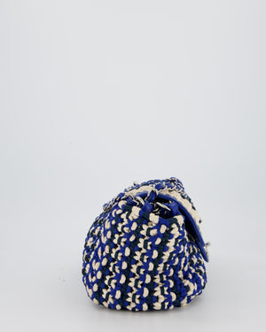Chanel Navy, Blue and Cream Crochet Flap Bag with Silver Hardware