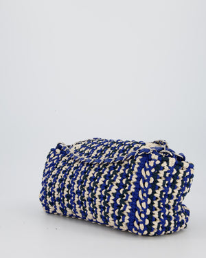 Chanel Navy, Blue and Cream Crochet Flap Bag with Silver Hardware