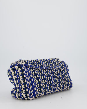 Chanel Navy, Blue and Cream Crochet Flap Bag with Silver Hardware