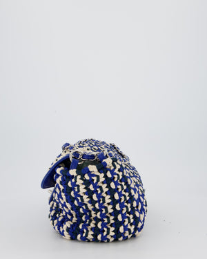 Chanel Navy, Blue and Cream Crochet Flap Bag with Silver Hardware