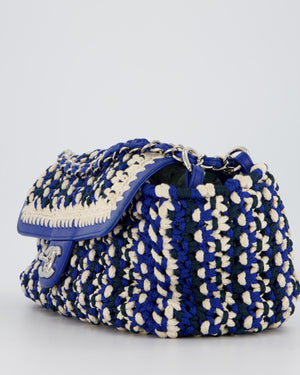 Chanel Navy, Blue and Cream Crochet Flap Bag with Silver Hardware