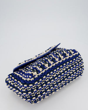 Chanel Navy, Blue and Cream Crochet Flap Bag with Silver Hardware
