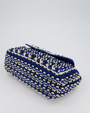 Chanel Navy, Blue and Cream Crochet Flap Bag with Silver Hardware