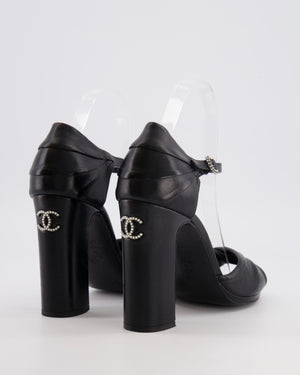 Chanel Black Heeled Twist Sandals with Pearl Embellished CC Logo Size EU 40.5C
