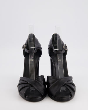 Chanel Black Heeled Twist Sandals with Pearl Embellished CC Logo Size EU 40.5C
