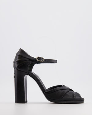 Chanel Black Heeled Twist Sandals with Pearl Embellished CC Logo Size EU 40.5C
