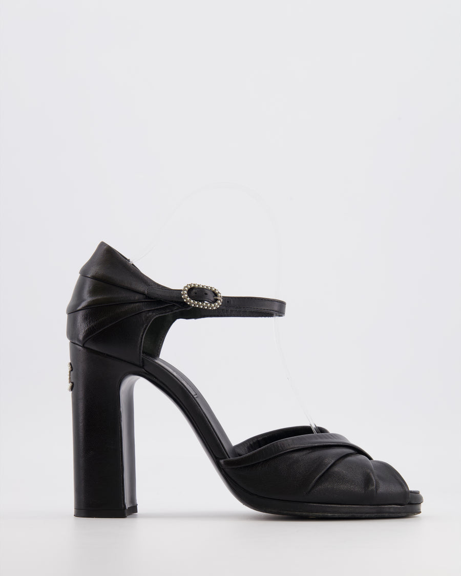 Chanel Black Heeled Twist Sandals with Pearl Embellished CC Logo Size EU 40.5C