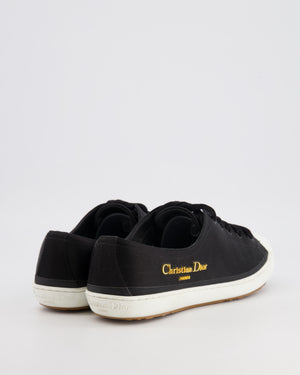 Christian Dior Black Satin Lucky Trainers with Gold Logo Detail Size EU 40.5