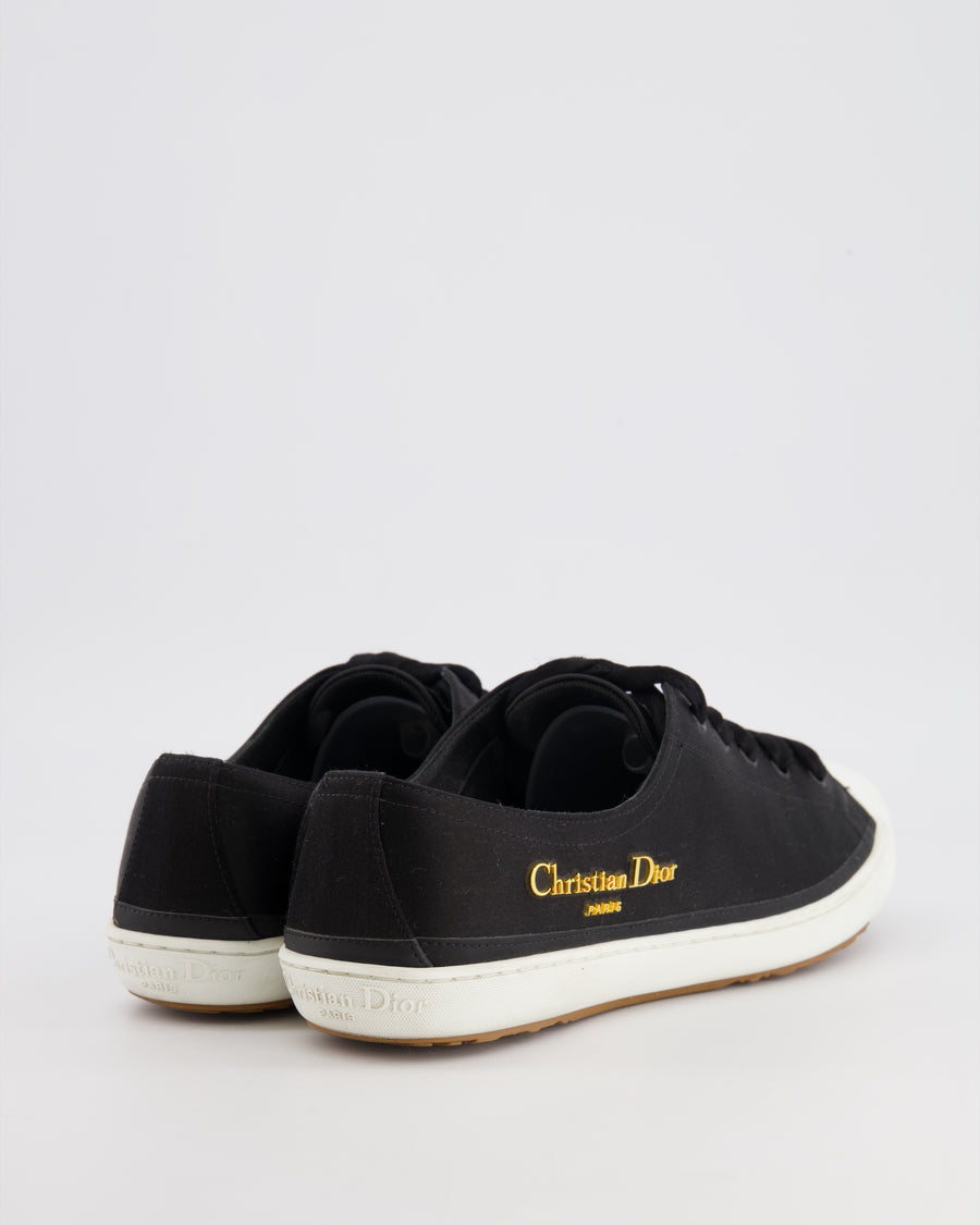 Christian Dior Black Satin Lucky Trainers with Gold Logo Detail Size EU 40.5