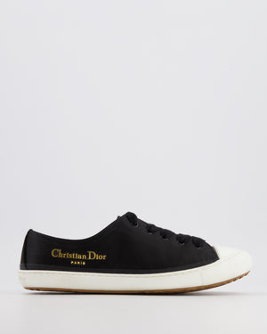 Christian Dior Black Satin Lucky Trainers with Gold Logo Detail Size EU 40.5