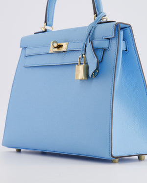 *VERY RARE* Hermès HSS Kelly 25 Sellier Bag in Bleu Celeste Epsom Leather with Bleu Jean Contrast Stitching and Permabrass Hardware&nbsp;