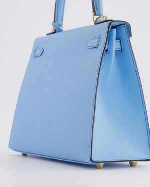 *VERY RARE* Hermès HSS Kelly 25 Sellier Bag in Bleu Celeste Epsom Leather with Bleu Jean Contrast Stitching and Permabrass Hardware&nbsp;