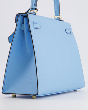 *VERY RARE* Hermès HSS Kelly 25 Sellier Bag in Bleu Celeste Epsom Leather with Bleu Jean Contrast Stitching and Permabrass Hardware&nbsp;