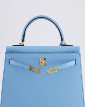 *VERY RARE* Hermès HSS Kelly 25 Sellier Bag in Bleu Celeste Epsom Leather with Bleu Jean Contrast Stitching and Permabrass Hardware&nbsp;