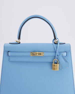 *VERY RARE* Hermès HSS Kelly 25 Sellier Bag in Bleu Celeste Epsom Leather with Bleu Jean Contrast Stitching and Permabrass Hardware&nbsp;
