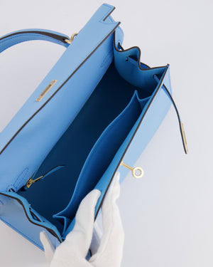 *VERY RARE* Hermès HSS Kelly 25 Sellier Bag in Bleu Celeste Epsom Leather with Bleu Jean Contrast Stitching and Permabrass Hardware&nbsp;