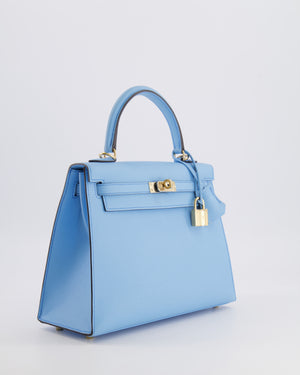 *VERY RARE* Hermès HSS Kelly 25 Sellier Bag in Bleu Celeste Epsom Leather with Bleu Jean Contrast Stitching and Permabrass Hardware&nbsp;