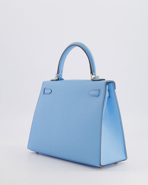 *VERY RARE* Hermès HSS Kelly 25 Sellier Bag in Bleu Celeste Epsom Leather with Bleu Jean Contrast Stitching and Permabrass Hardware&nbsp;