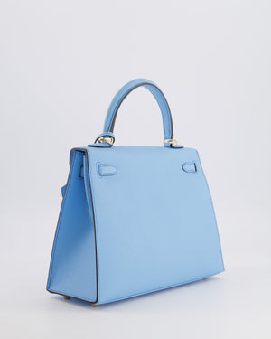 *VERY RARE* Hermès HSS Kelly 25 Sellier Bag in Bleu Celeste Epsom Leather with Bleu Jean Contrast Stitching and Permabrass Hardware&nbsp;