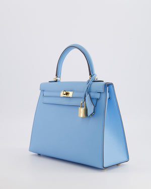 *VERY RARE* Hermès HSS Kelly 25 Sellier Bag in Bleu Celeste Epsom Leather with Bleu Jean Contrast Stitching and Permabrass Hardware&nbsp;
